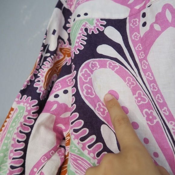 Zara Linen Paisley Top Long Sleeve Boho Cover Up Floral Retro Spring Pink - Picture 6 of 11